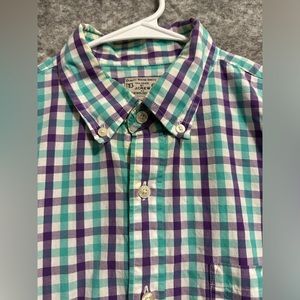 J Crew Shirt Mens Medium Plaid Purple White Green Cotton Business Casual Preppy